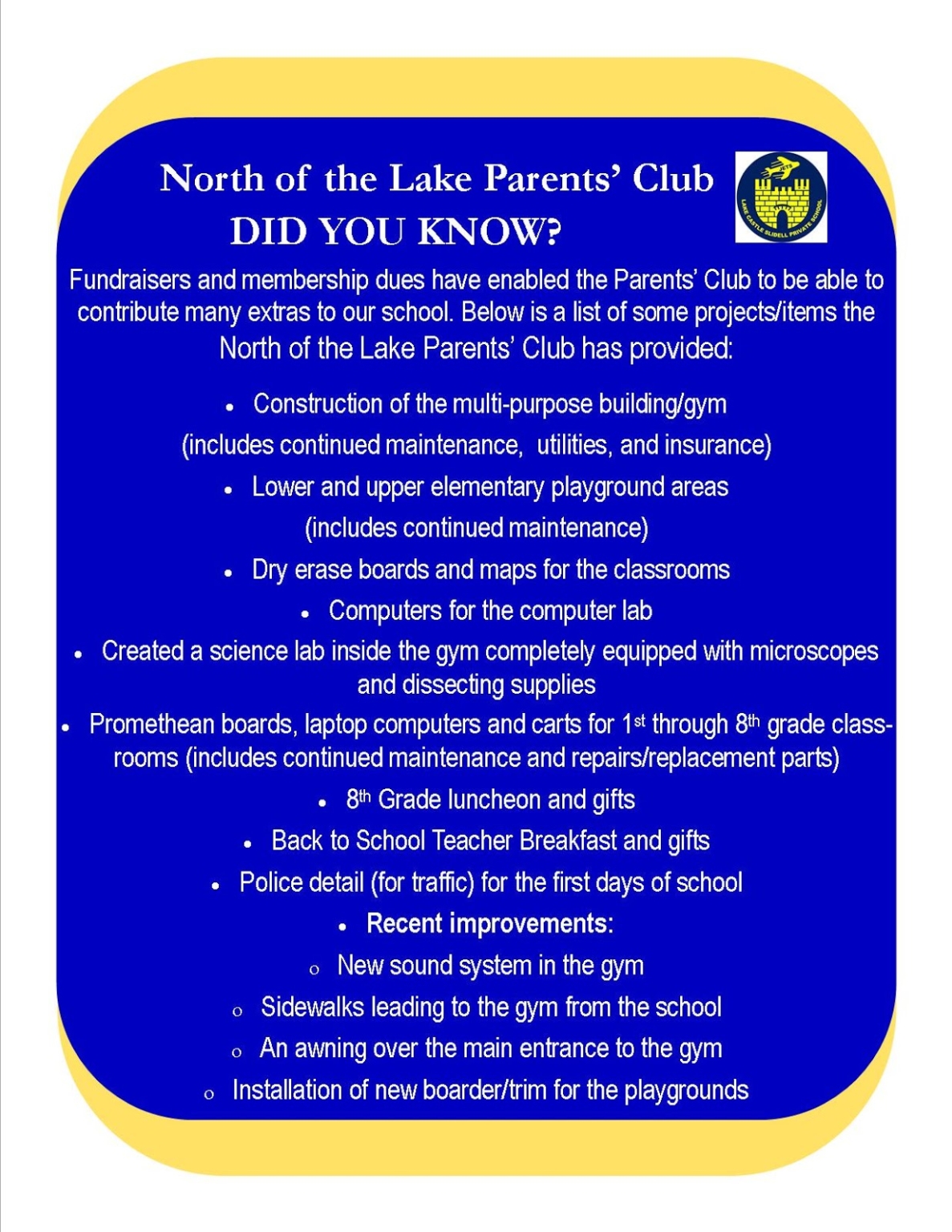 About Lake Castle Slidell Parents' Club
